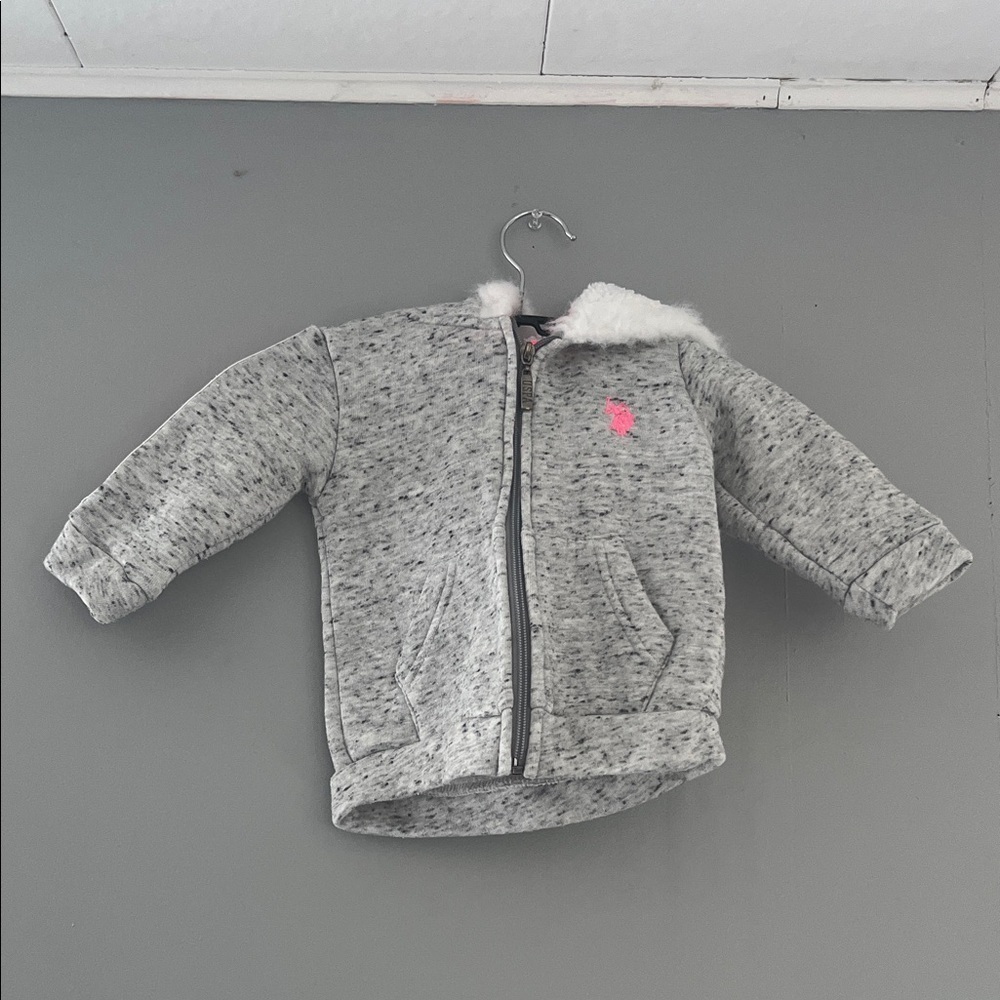 U.S. Polo Assn. Gray Hoodie with Neon Pink Accents Size 18 Months
